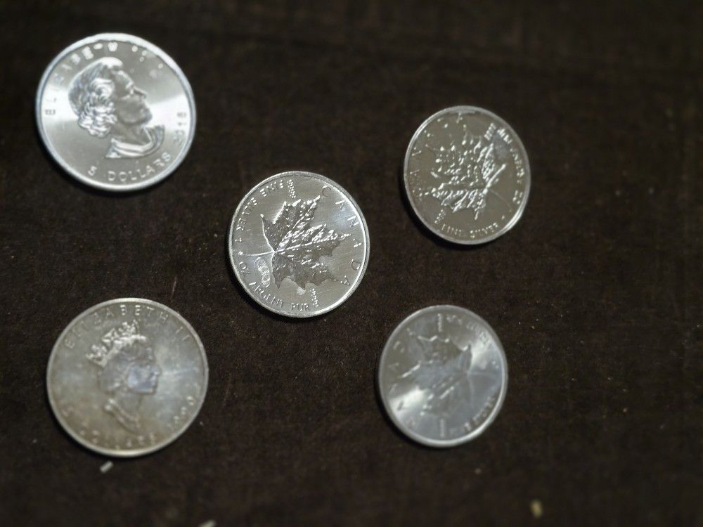 5 Canadian Maples 🍁 1 Oz Silver Coins