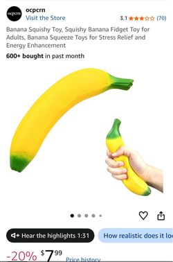 Banana Squishy Toy, Squishy Banana Fidget Toy for Adults, Banana Squeeze Toys for Stress Relief and Energy Enhancement