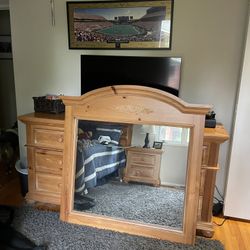Oak Mirror and Headboard