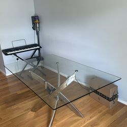 Modern Design Chrome and Glass Dining Table 