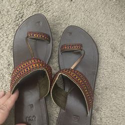Hand Made Embroidered Sandals Size 8