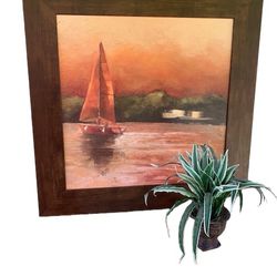 Wood Framed Sailboat At Sunset 32’ X 32”