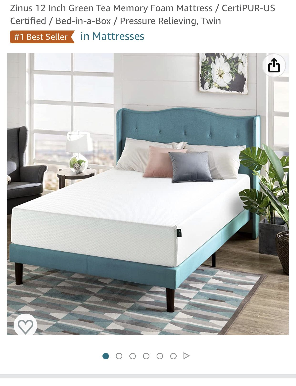 Zinus 12 Inch Green Tea Memory Foam Mattress / CertiPUR-US Certified / Bed-in-a-Box / Pressure Rel, Twin