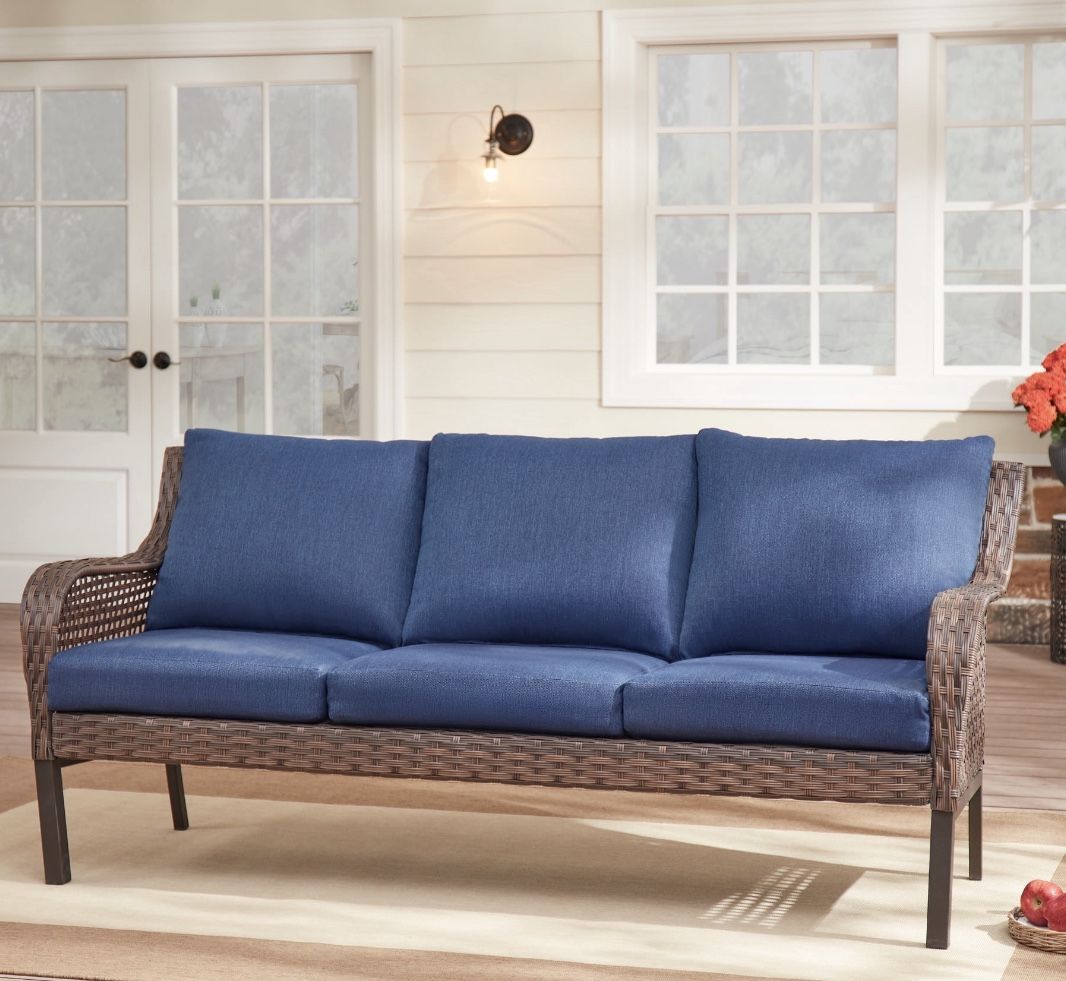 Mainstays Tuscany Ridge Wicker Outdoor Sofa, Blue