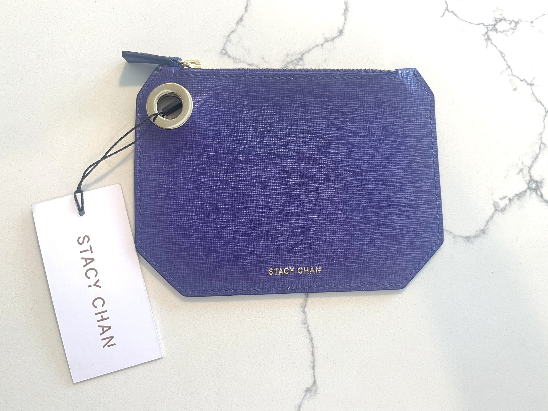 NEW Stacy Chan London Genuine Italian Leather Pouch, Violet/Purple