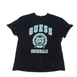 Guess black cotton t-shirt with blue logo Size M Women