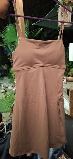 Women's Taupe Brown Athletic Mini Dress – Open Back, Adjustable Straps, Size Small