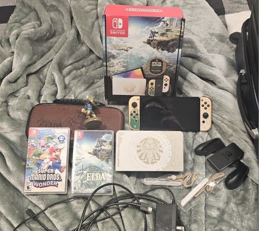 Nintendo Switch OLED Zelda Tears Of The Kingdom Edition W/ 2 Games, Zelda Amiibo, & Carrying Case