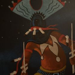 JIMMY YELLOWHAIR BATIVE DANCE ORIGINAL OIL PAINTING