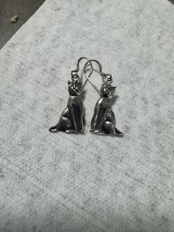 Silver Cat Dangle Drop Earrings