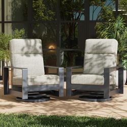 LayinSun 2-Piece Outdoor Patio Aluminum Swivel Chair with 6" Thick Cushions