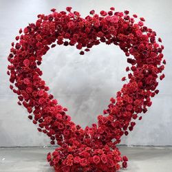 Red Rose & Delphinium Heart Arch With Stand