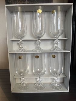 Set of 6- Claudia Fine Led Crystal Champagne Flutes