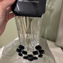 New York & Company Black and Silver Statement Necklace