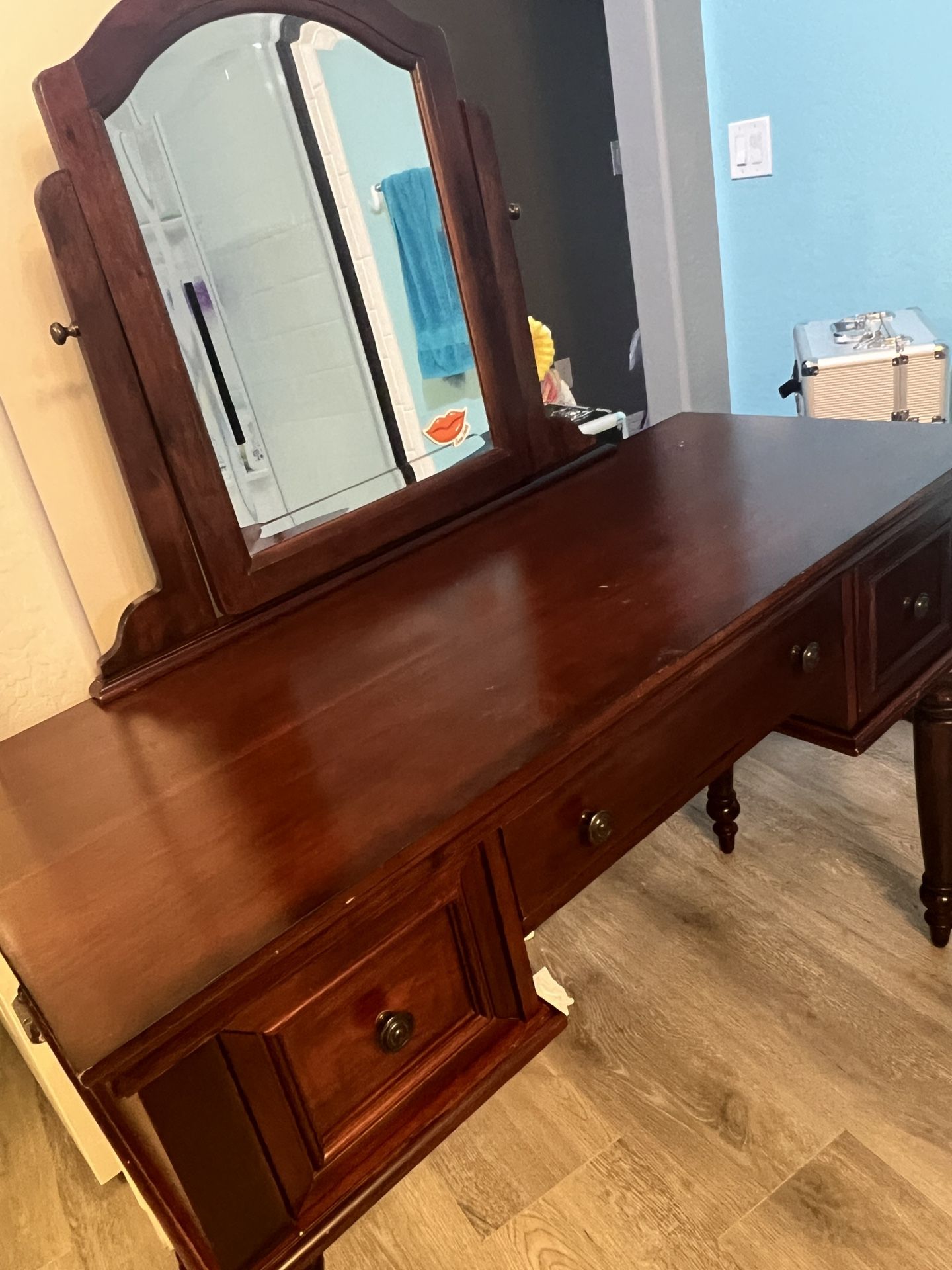 Cherry Wood Vanity With Stool