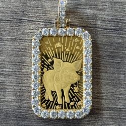 18k Gold Diamond PAMP 5 Gram Lucky Pig Bar Pendant
