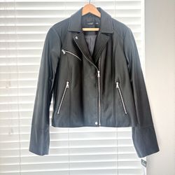 NWT Lauren Ralph Lauren Asymmetrical Lamb Leather Moto Jacket Black Size XXL 