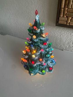 Vintage Ceramic Glazed Light-Up Christmas Tree
