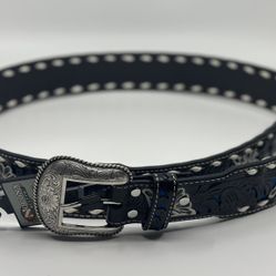 Nocona Western Belt Mens Floral Pierced Underlay Leather N(contact info removed)