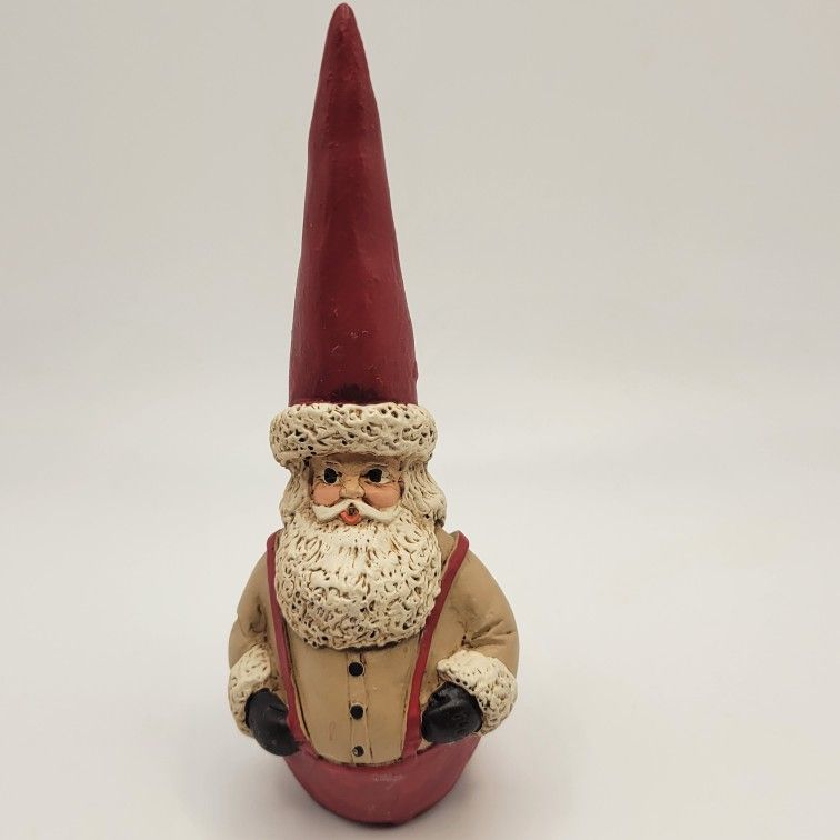 Vintage 1991 Signed JP Carved Resin Santa Gnome Figurine 4.5" Tall Glazed 6118