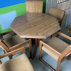 Dining Table and Chairs, 41”W, 41”D, 29”H, with 17 “ Leaf