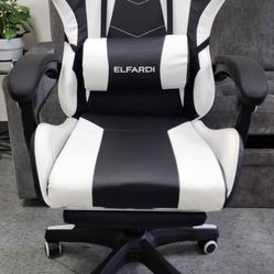 Gaming Chair, Video Game Chair with Footrest and Massage Lumbar Support, Ergonomic Computer Chair Height Adjustable with Swivel Seat and Headrest (Whi