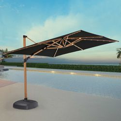 ProShade 10ft Square LED Wood-Look Cantilever Umbrella with Rolling Base - Black ADO #:CST-10332 Brand New .Price is Firm. Description : •	Outdura ®️ 