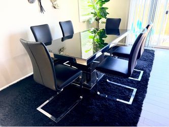 Moving Sale: Modern Black Glass Dining Table Set