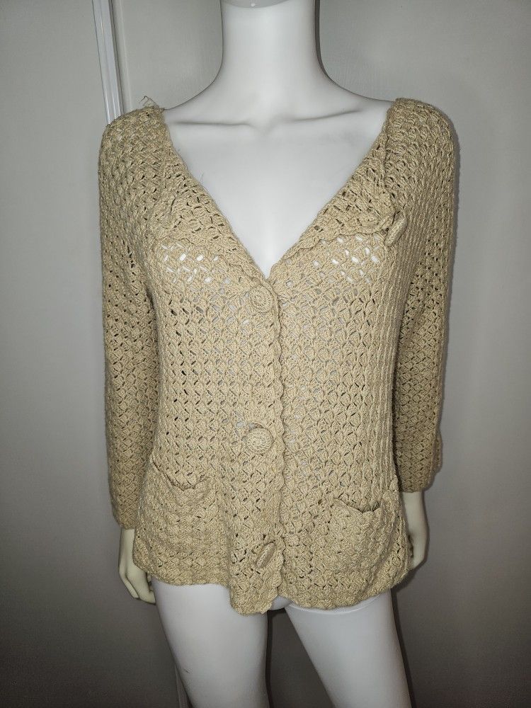 French Postcards Fairycore Knit Cardigan Open Front Size M/L Buttons VTG