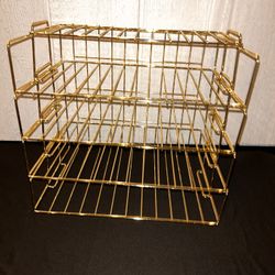 4 Tier stackable golden metal desk organizer and letter tray