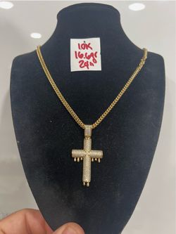 10K Yellow Gold Franco Chain and Pendant For Wedding 16.6Gr 24 Inches Long