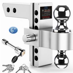 Tlvuvmo Adjustable Trailer Hitch, 6 Inch Drop Hitch Ball Mount (Fits 2-Inch Receiver), 12,500 LBS GTW, (2" & 2-5/16") Chrome Plated Steels Balls, Alum