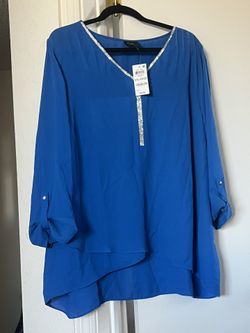 Royal Blue Blouse, With Rhinestone Colar $ 20