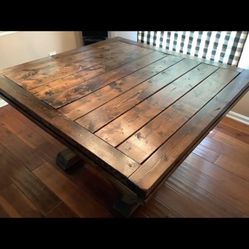 RUSTIC SOLID WALNUT WOOD CUSTOM MADE FARMHOUSE DINING TABLE. 50” SQUARE