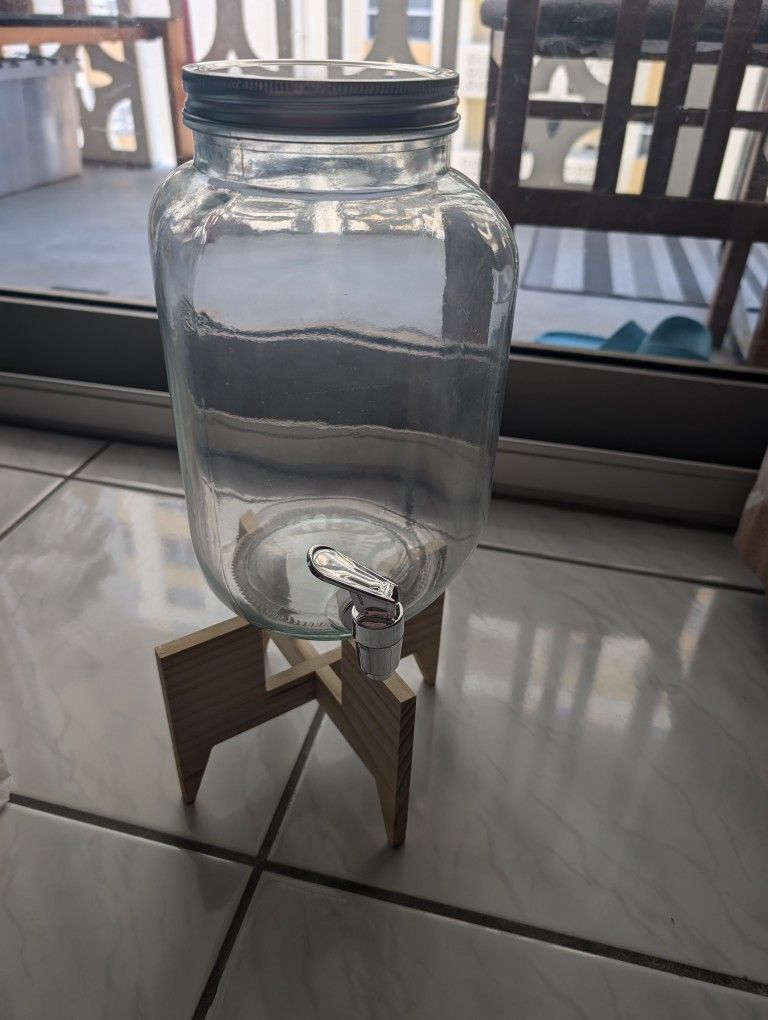 🔥Glass Drink Dispenser 1 Gallon Mason Jar Cold Beverage Dispenser + Stand NIB