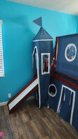 Twin Castle Loft Bed with Slide & Tent - SOLID WOOD