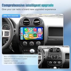 Car Radio Stereo for Jeep Compass 2010-2016, Android 13/QLED IPS Touch Screen/Wireless Carplay/Android Auto/Bluetooth/GPS Navigation/WiFi/5G/HD Back-u