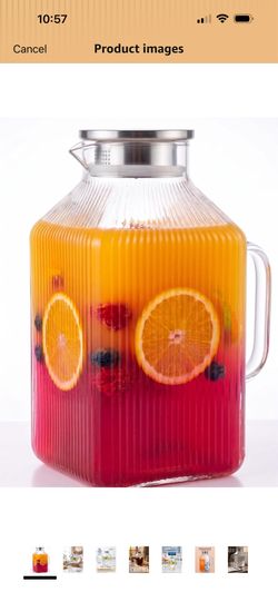 Brand new in box 1 Gallon Glass Pitcher With Lid - 128 oz Ribbed Water Pitcher Premium And Durable Large Capacity Tea Pitcher For Fridge. Perfect For 
