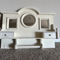 Antique Mirror With Shelves Drawers And Paper Towel Holder