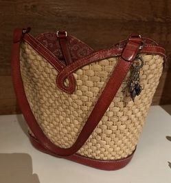 Vintage Brighton Leather Cloth and Basket drawstring Purse