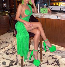 Green Sequined Asymmetrical Dress