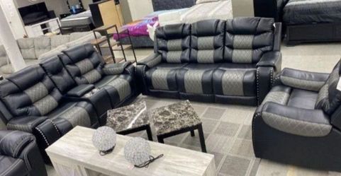 Black/Grey Reclining Sofa Set On Clarance $1349 Brand New In The Box 