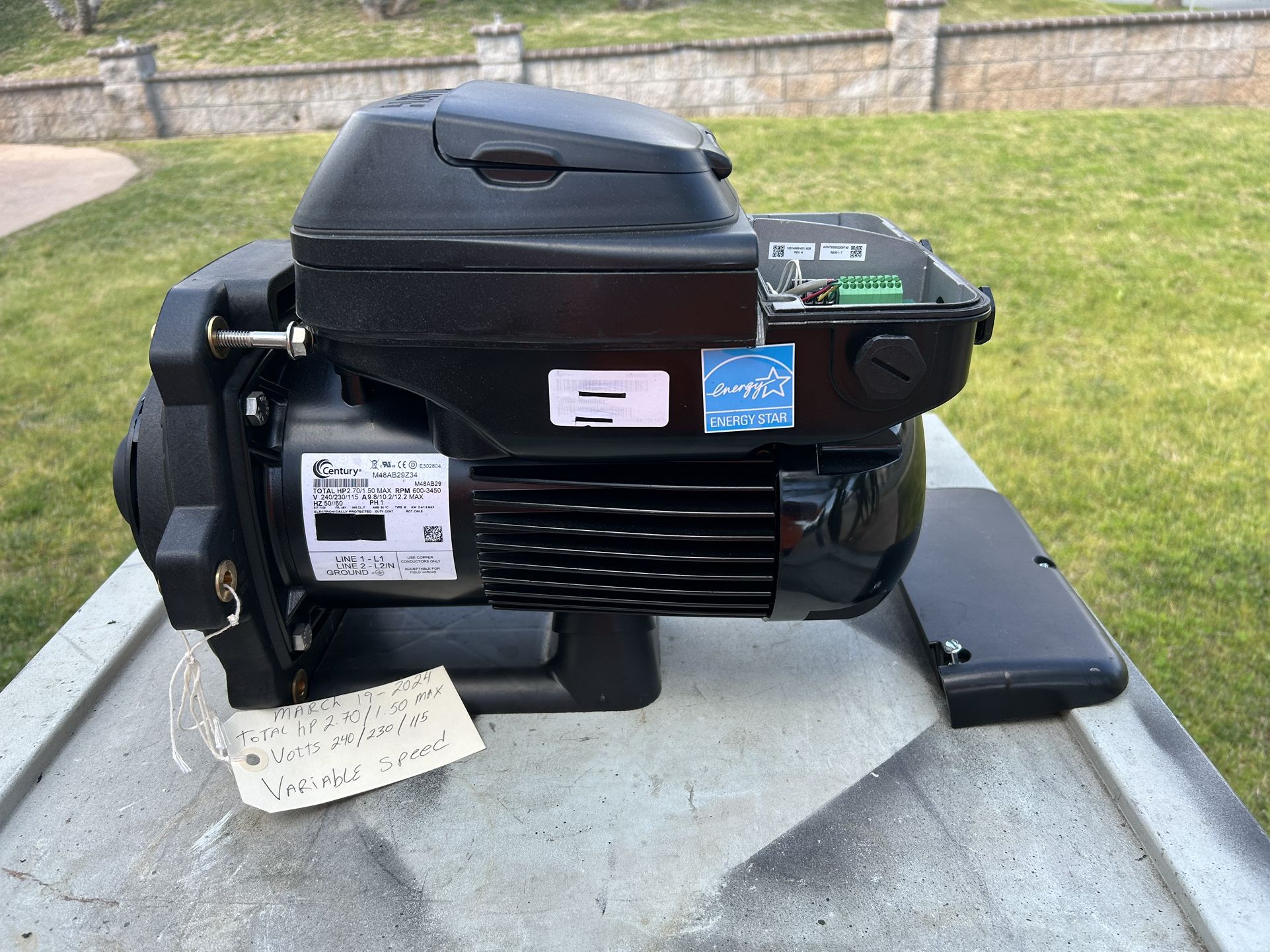 Century Variable Speed Hp 2.70/1.50
