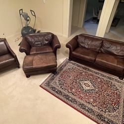 Brown Leather Coach Set 