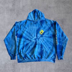 Santa Cruz x SpongeBob SquarePants Hoodie Blue Tie Dye Screaming Hand Skate Mens XL