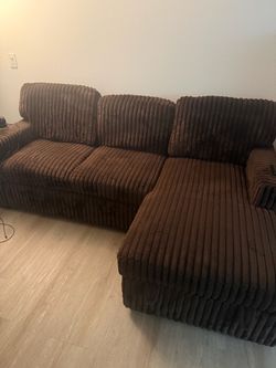 Brown Corduroy Convertible Sectional with Built In Storage & USB Ports