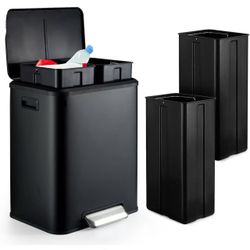 Black Kitchen Dual Step Trash Can & Recycle Bin with Soft Close Lid, Touchless Trash Can with Foot Pedal and Inner Bucket, Garbage Bin Kitchen - 8 Gal