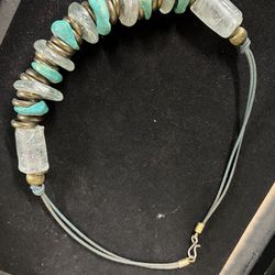 Antique Turquoise, Glass And Brass Necklace