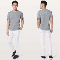LULULEMON Mens White Swift Cotton ABC Slim Leg Athleisure Casual Trouser Pant
