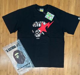 BAPE black tee with red lightning Bolt Size L